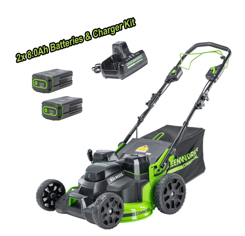 Greenworks 82V 25 Self Propelled Lawn Mower 2x 80Ah Battery Kit